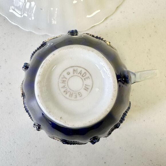 Rare 19th century Made In Germany Tea Cup & Saucer Set Cobalt Blue &‎ Gold Trim - Picture 9 of 11
